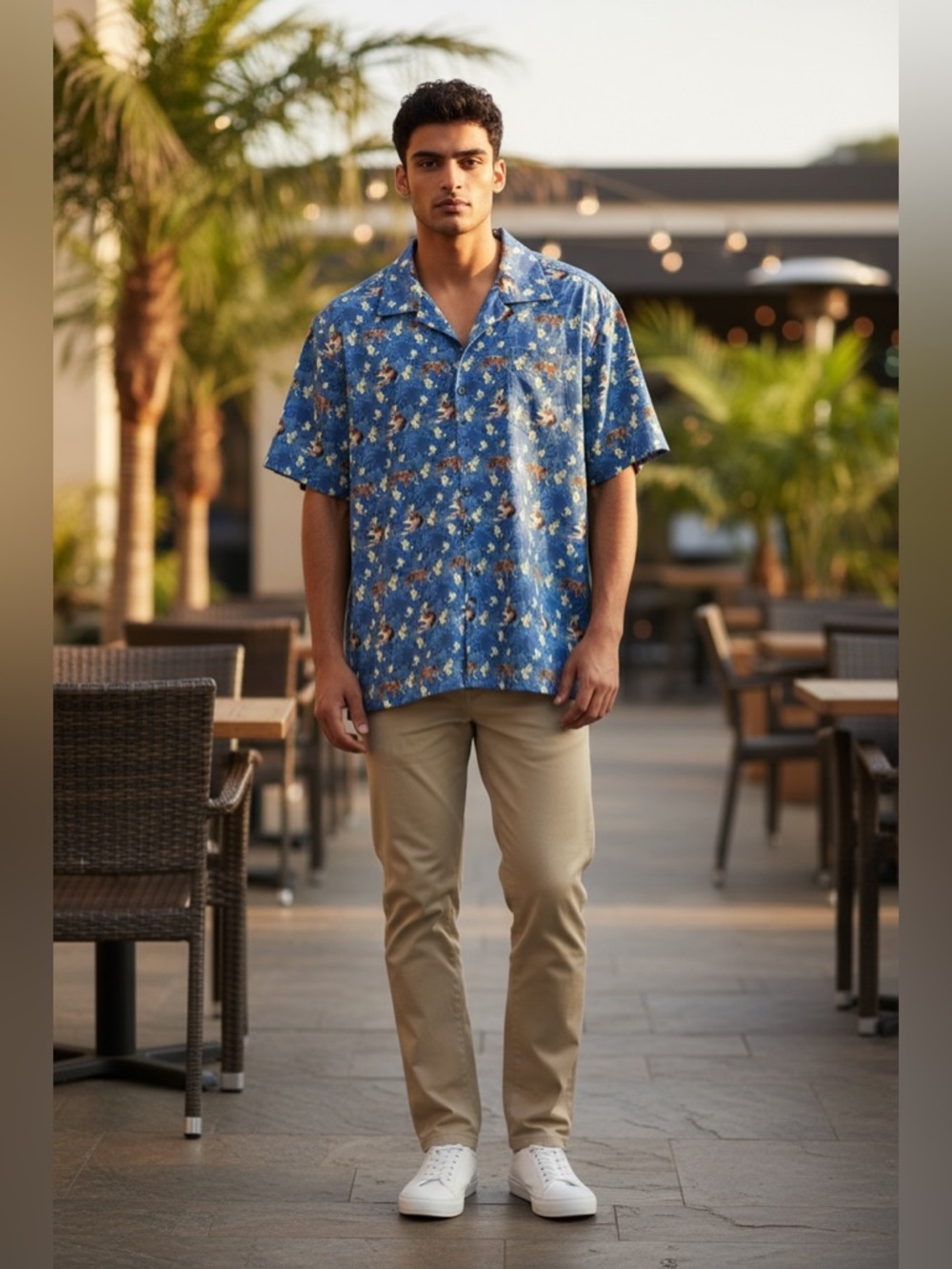 Society Of Threads Blue Tiger & Floral Camp Shirt